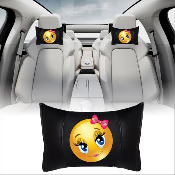Auto Nackenkissen 20x30cm Nackenpolster Leder Schwarz mit Druck Design Smiley